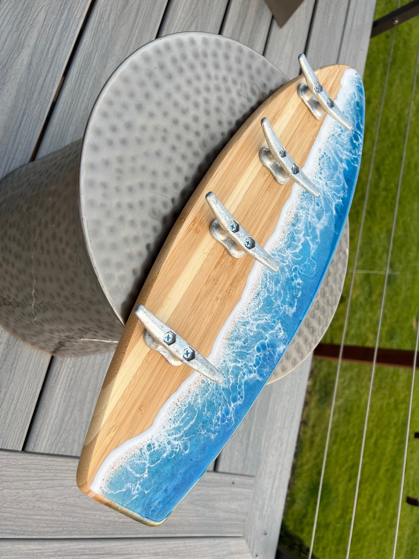 Ocean Waves Resin Surfboard coat or towel hanger