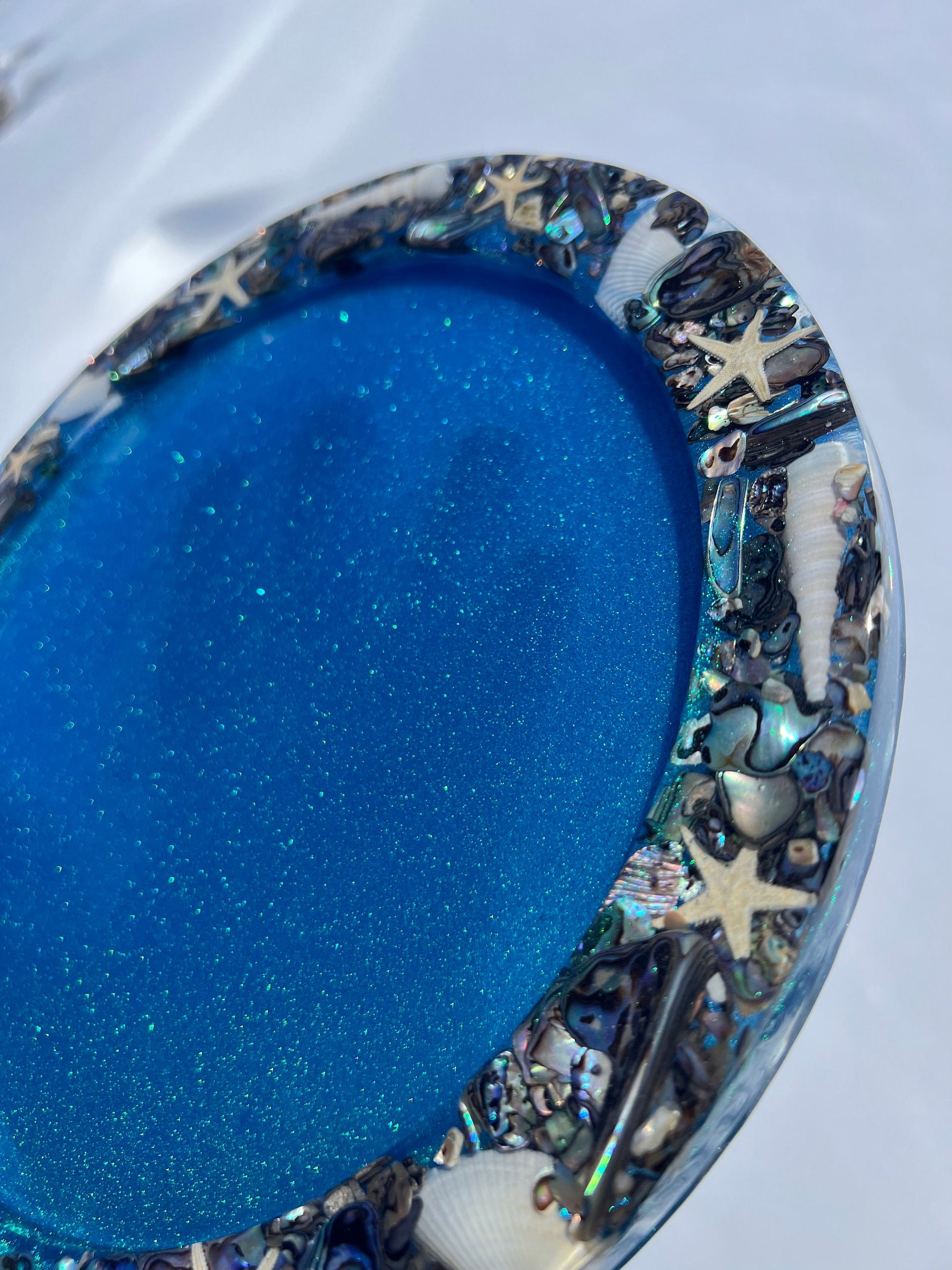 Abalone Shell and Sea Shell Epoxy Resin Platter/Dish