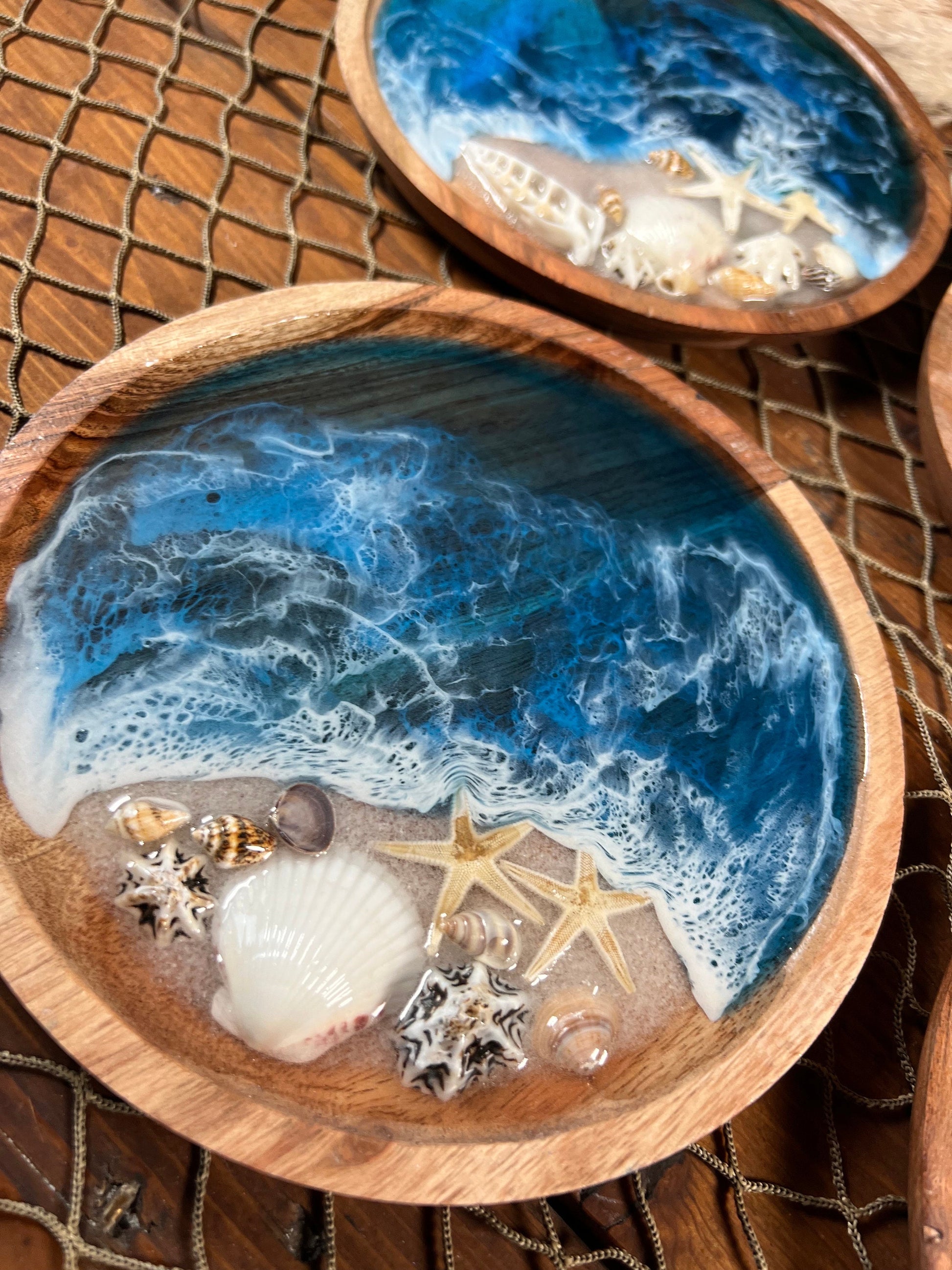 Ocean waves wooden plate, trinket or jewelry catch all