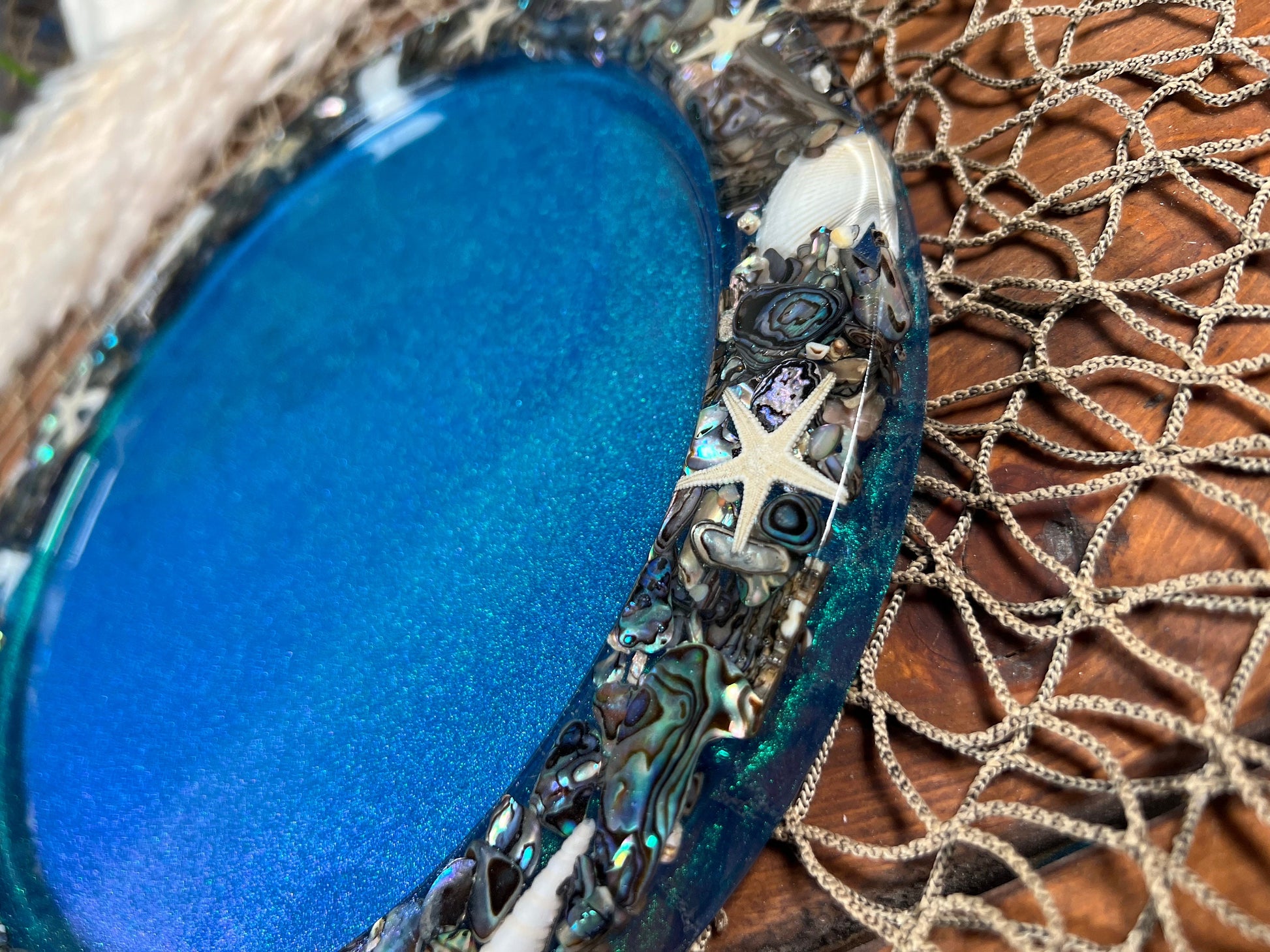 Abalone Shell and Sea Shell Epoxy Resin Platter/Dish