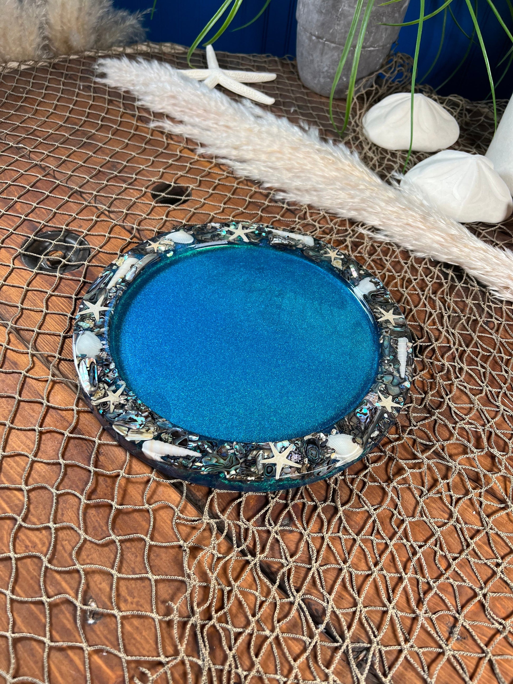 Abalone Shell and Sea Shell Epoxy Resin Platter/Dish