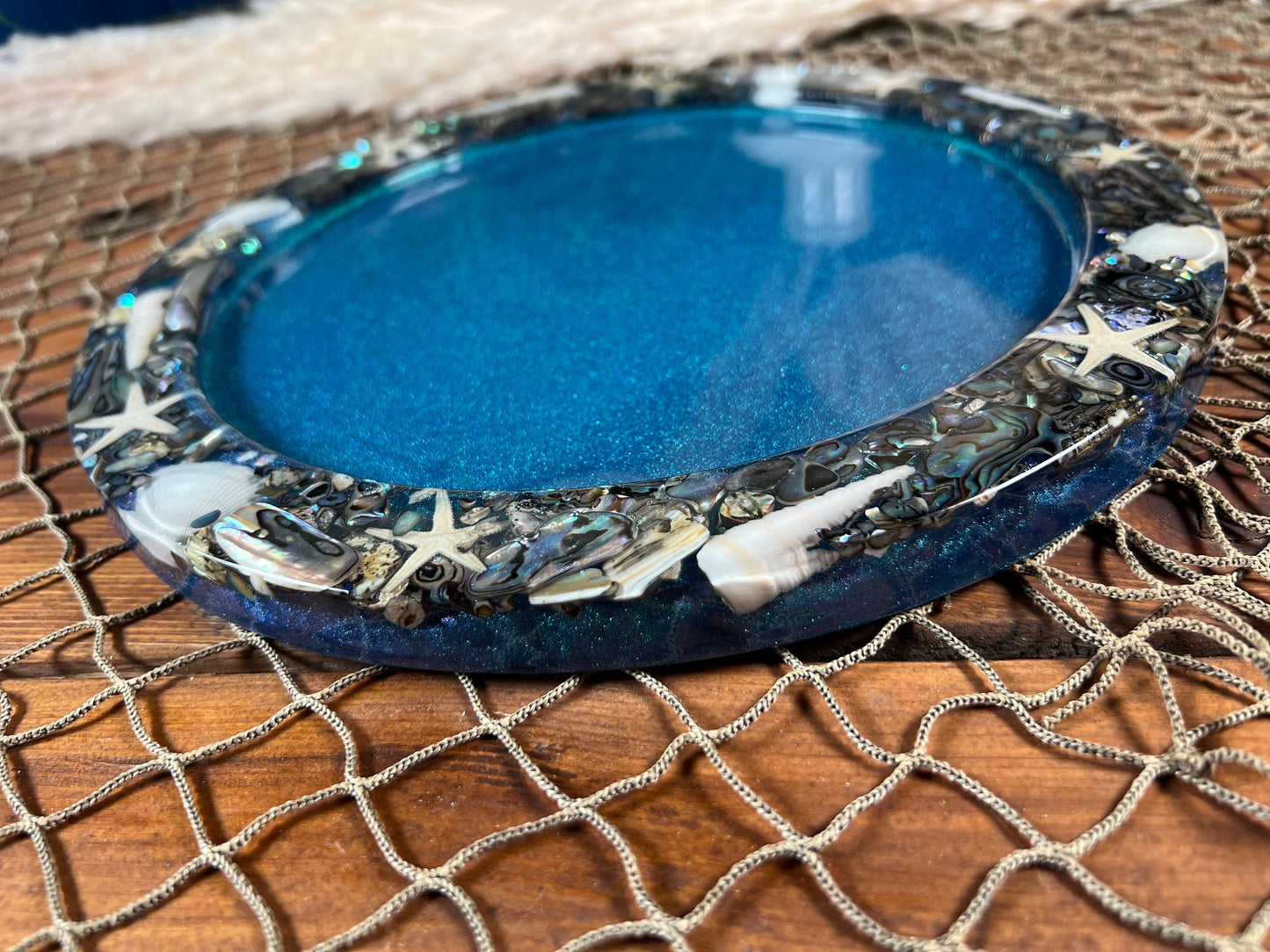 Abalone Shell and Sea Shell Epoxy Resin Platter/Dish