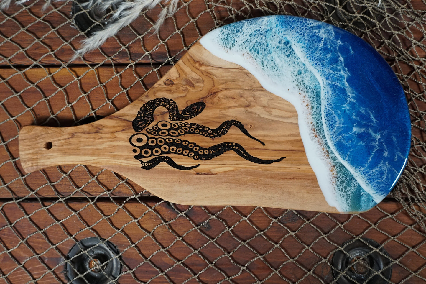 Kraken Ocean Waves Olive Wood Charcuterie Board/Serving Board