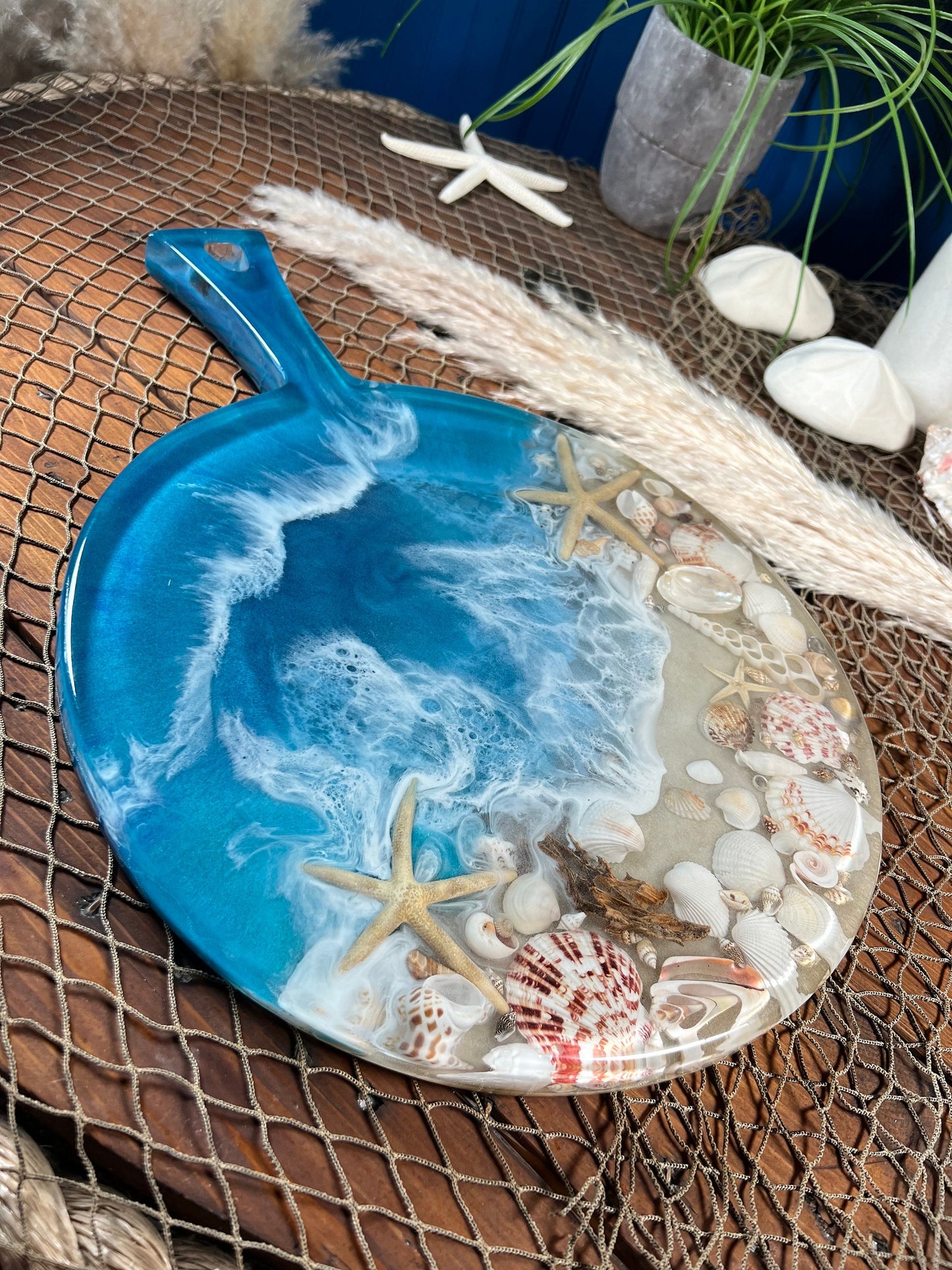 Tropical Ocean with Sea Shells Charcuterie Board/Serving Platter