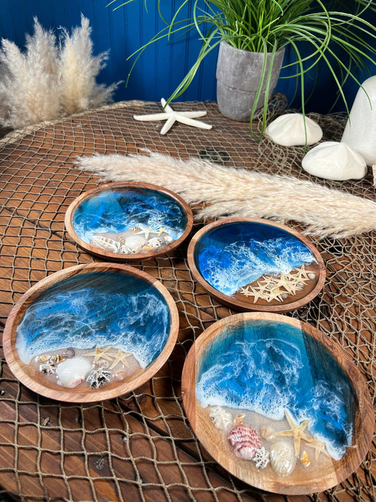 Ocean waves wooden plate, trinket or jewelry catch all