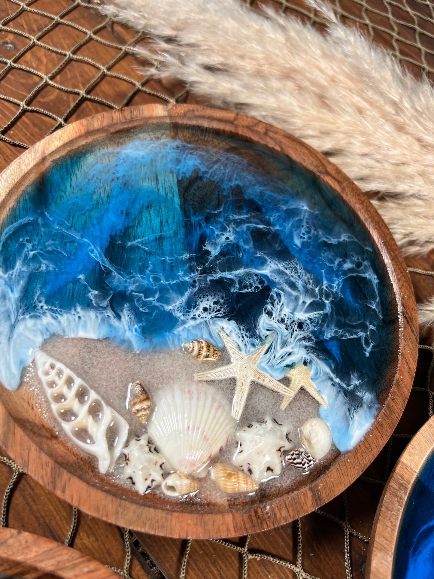 Ocean waves wooden plate, trinket or jewelry catch all