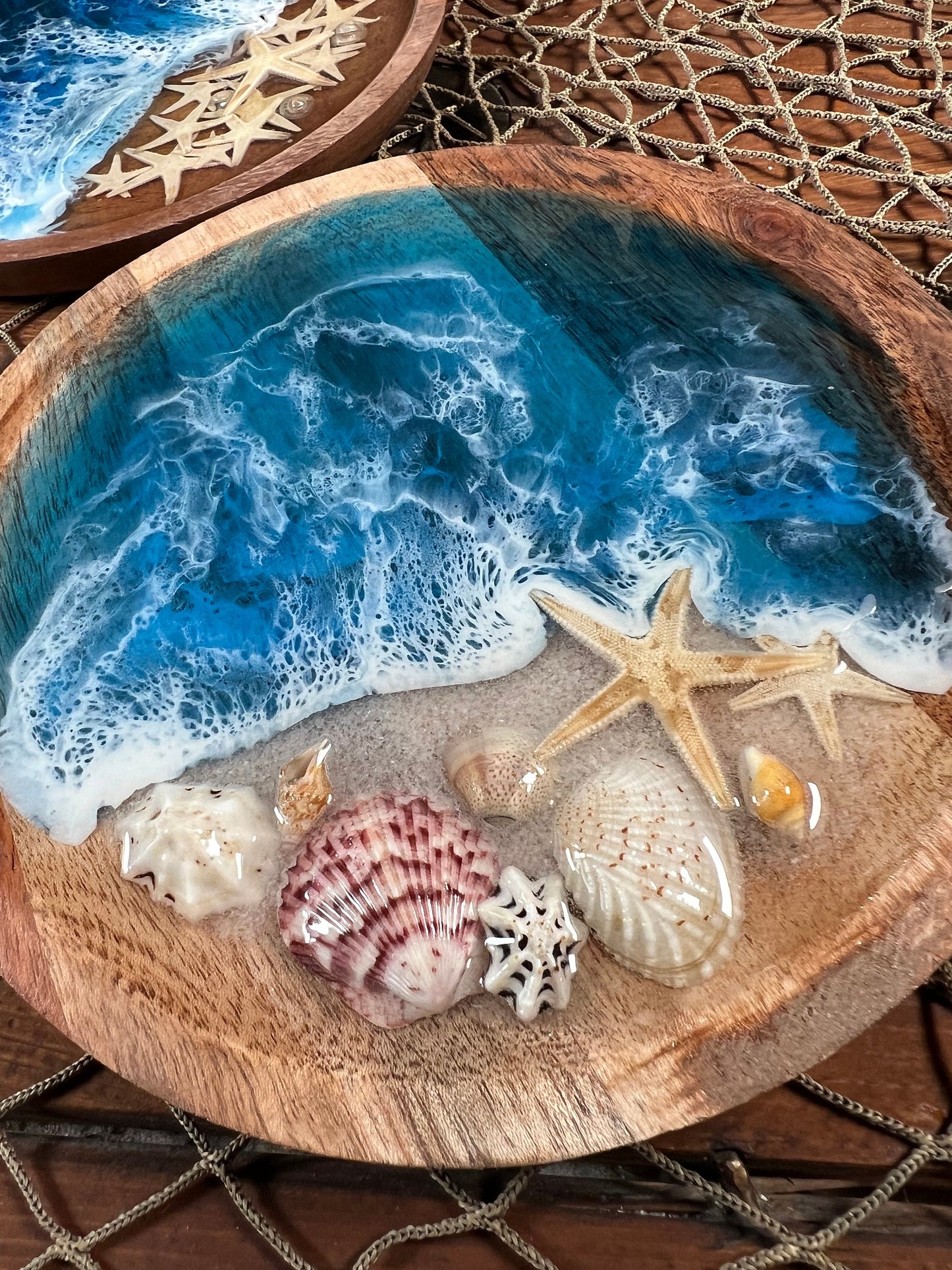 Ocean waves wooden plate, trinket or jewelry catch all