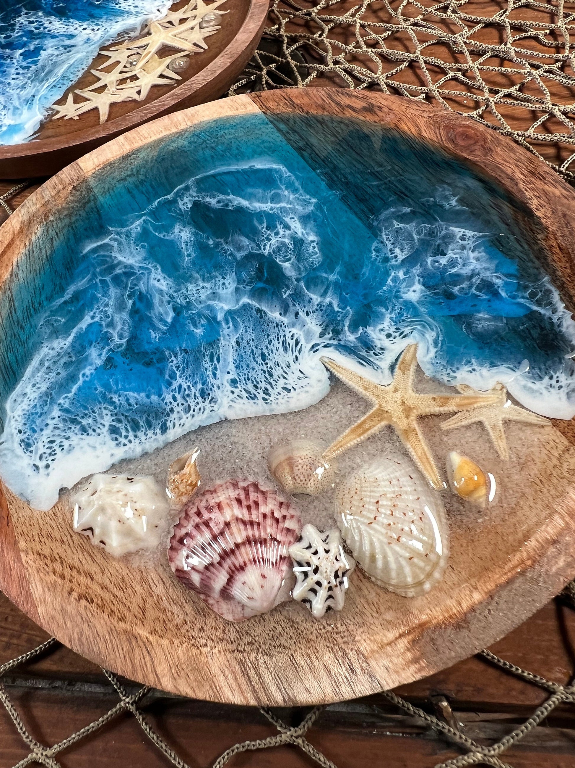 Ocean waves wooden plate, trinket or jewelry catch all