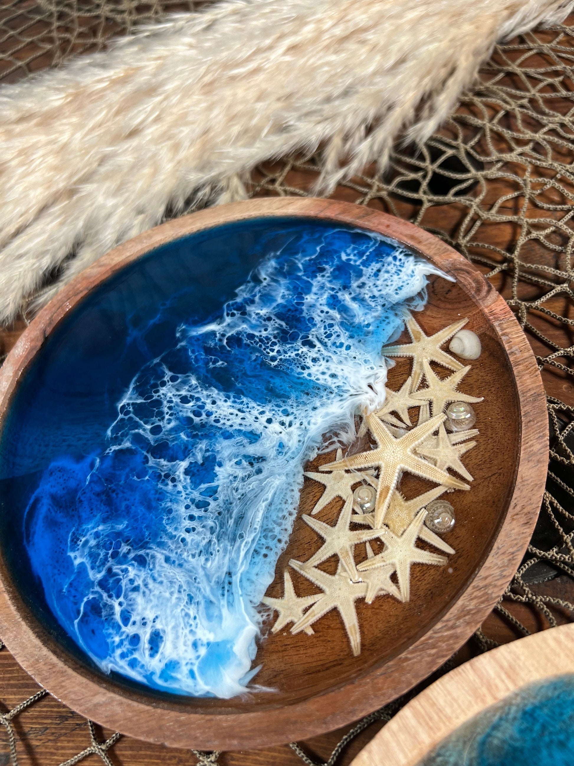 Ocean waves wooden plate, trinket or jewelry catch all