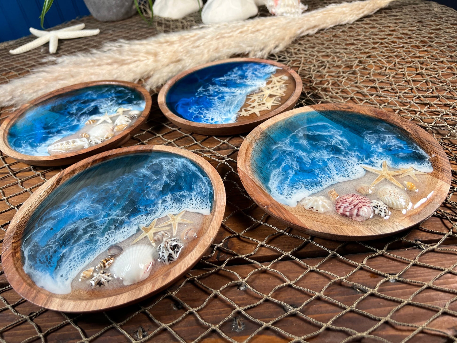 Ocean waves wooden plate, trinket or jewelry catch all