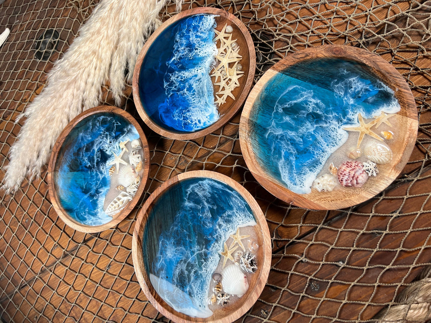 Ocean waves wooden plate, trinket or jewelry catch all