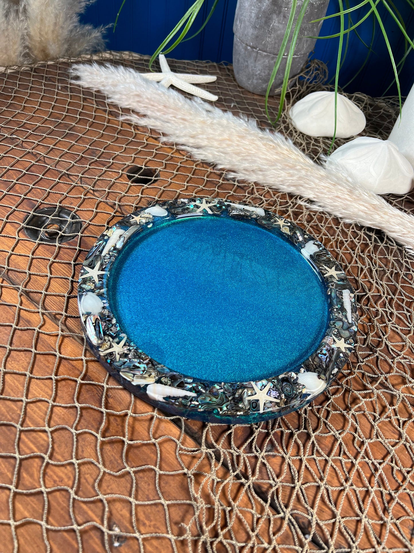 Abalone Shell and Sea Shell Epoxy Resin Platter/Dish