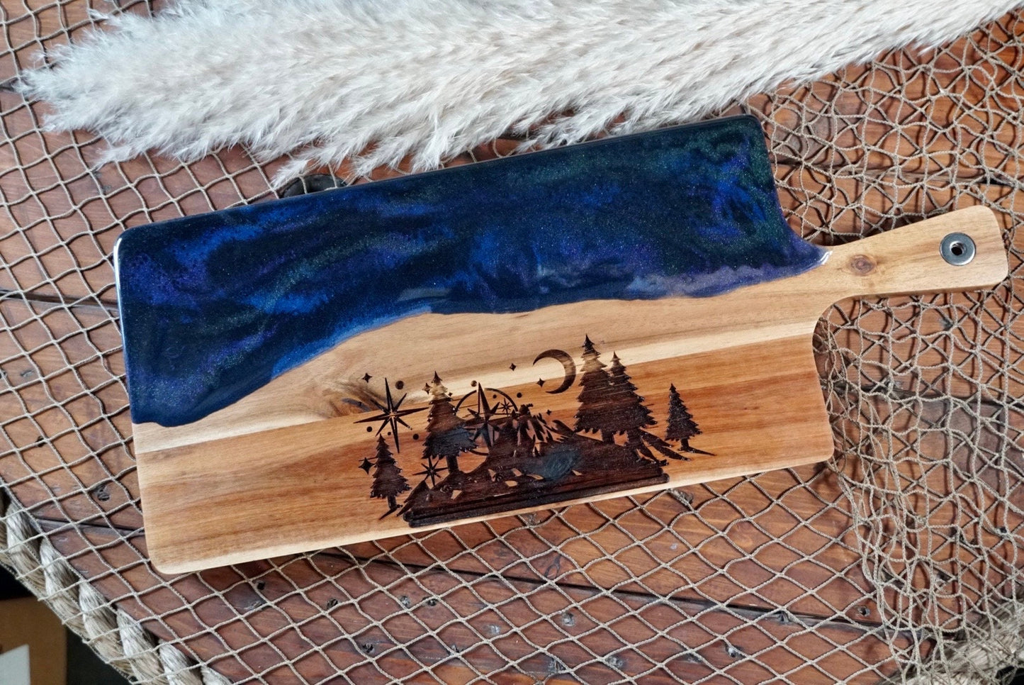 Galaxy Color Shifting Serving Board with Laser engraved Mountains and Trees , Charcuterie Board, Cheese Board