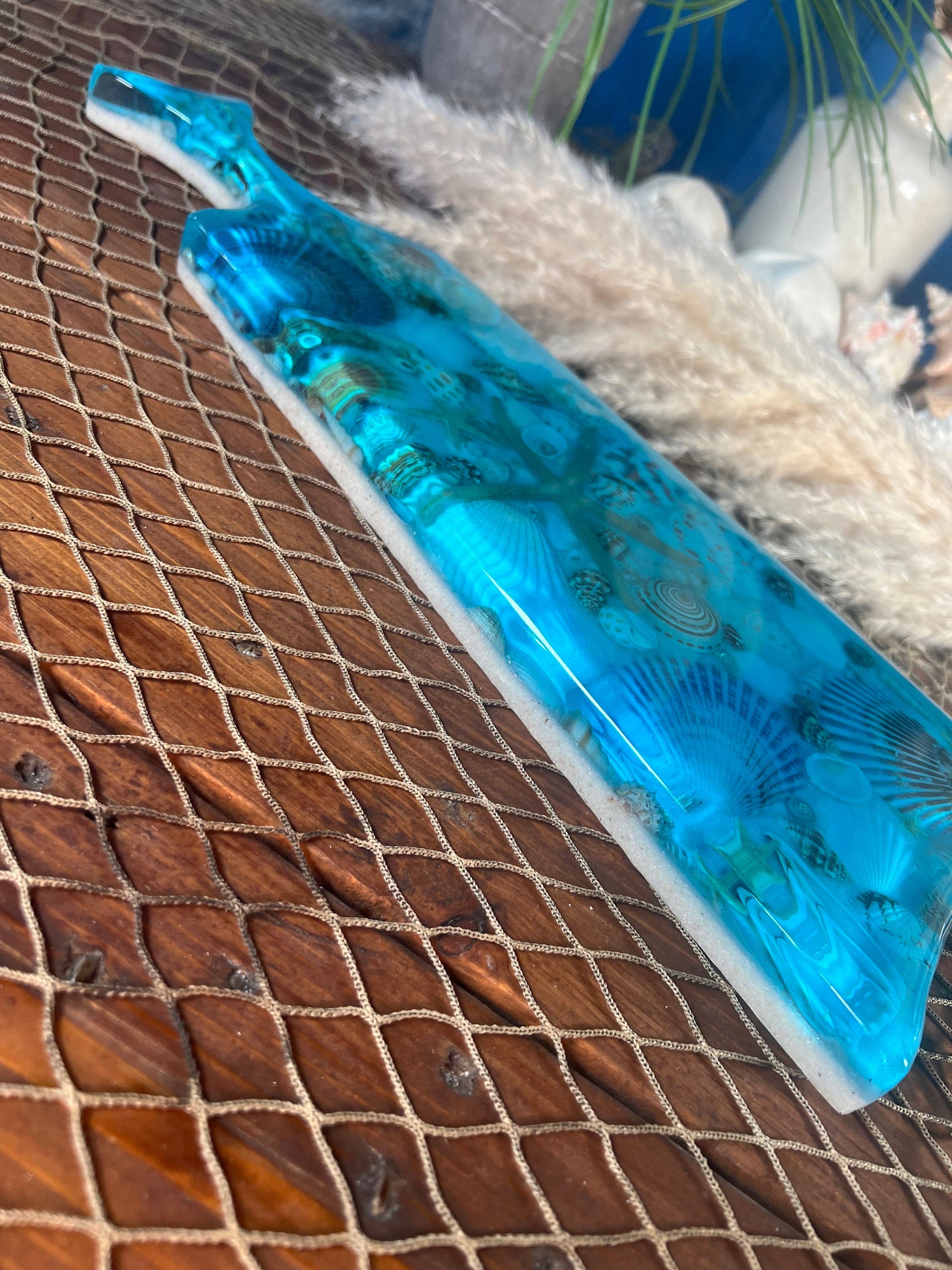 Sea Shell Ocean Cheese Board / Charcuterie Board / Serving Platter with Dolphin Tale Handle