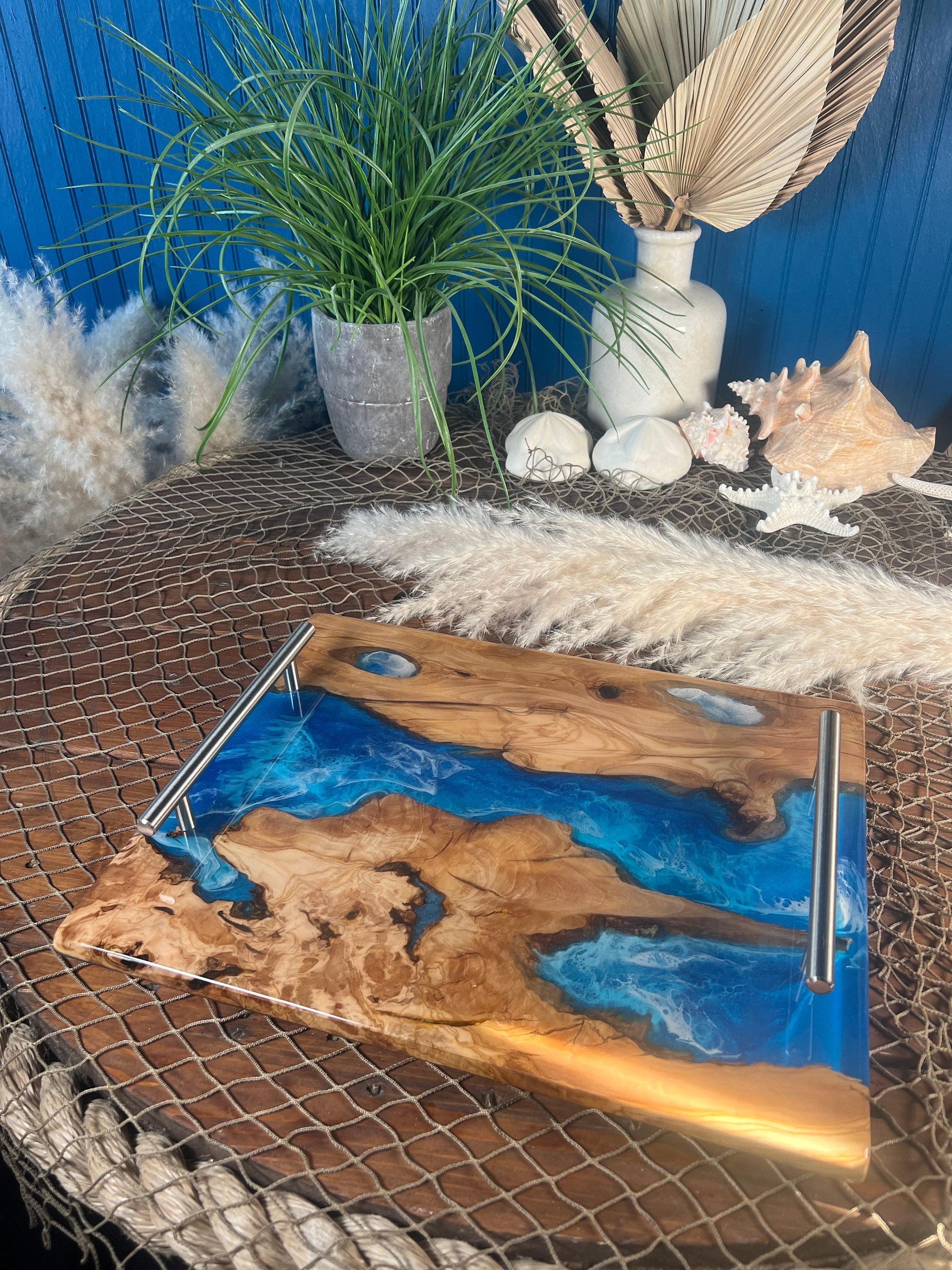 Offers Resin tray, charcuterie board, ocean wave tray, display tray