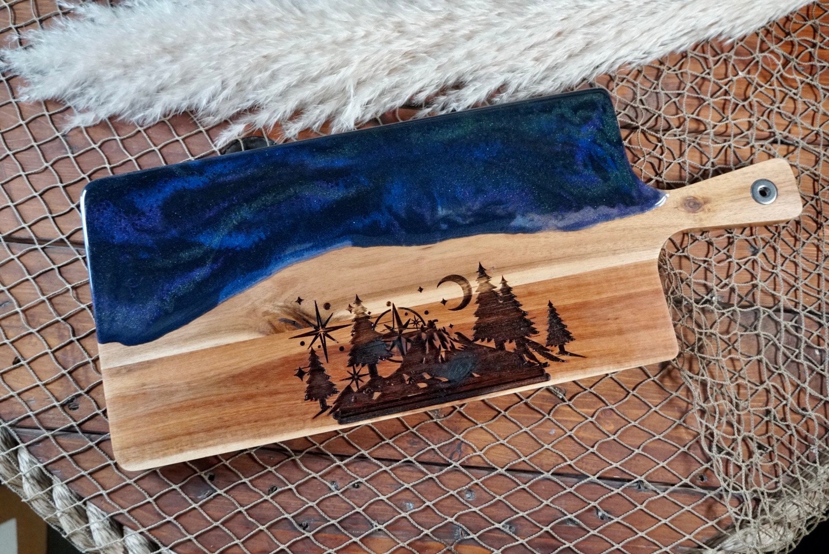 Galaxy Color Shifting Serving Board with Laser engraved Mountains and Trees , Charcuterie Board, Cheese Board