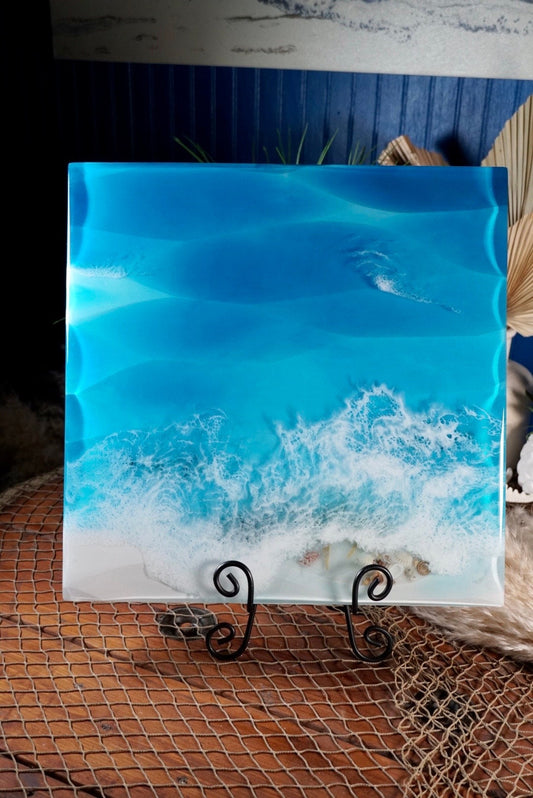 Ocean Blue Sculpted Waves Wall Art