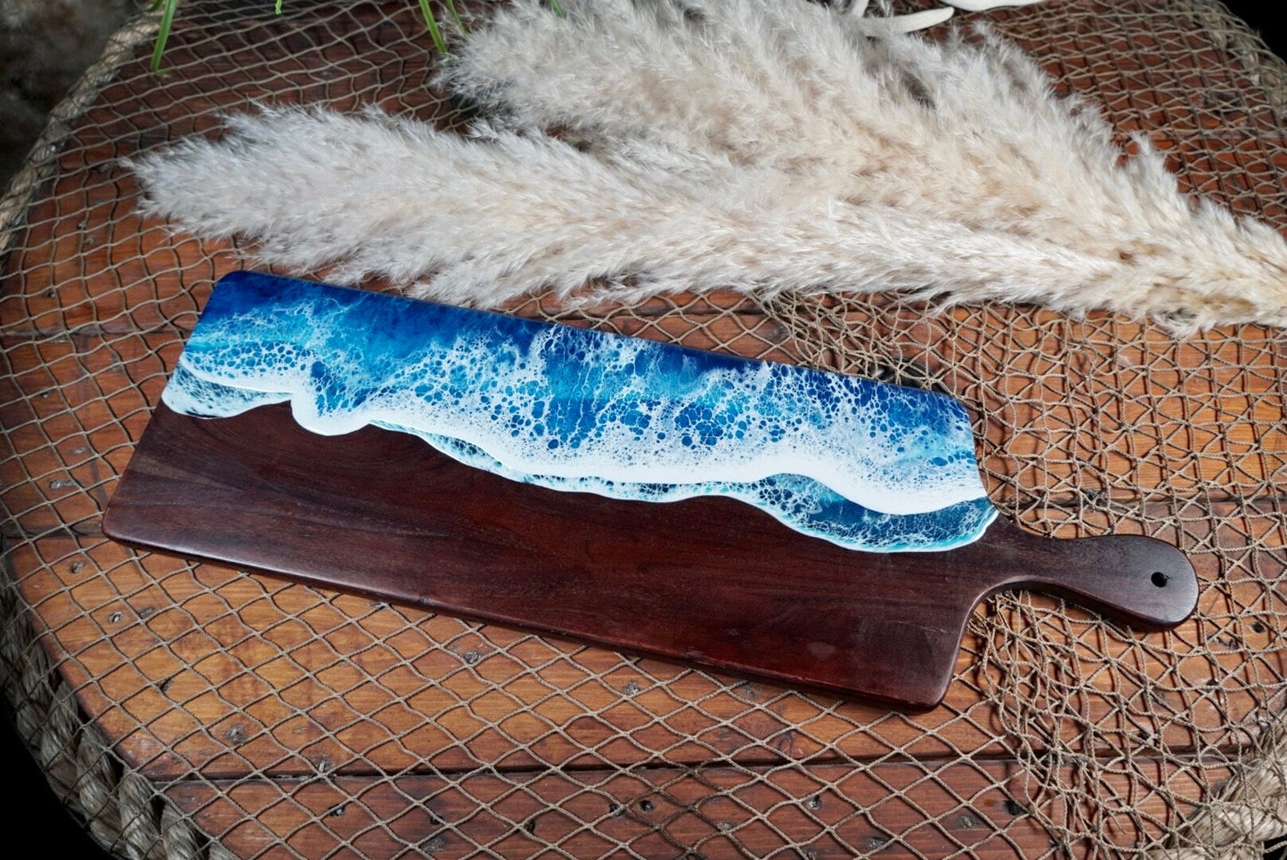 Large Dark Wooden Ocean Waves Serving Tray, Charcuterie Board, Cheese Board