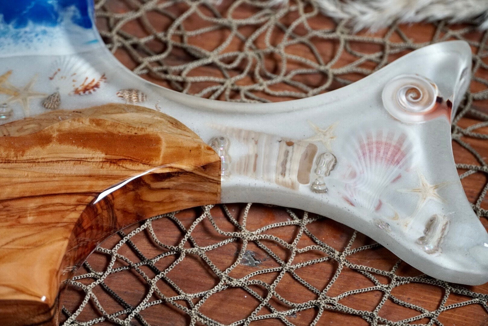 Tropical Ocean Sea Shell Epoxy Resin Charcuterie Board/Serving Platter