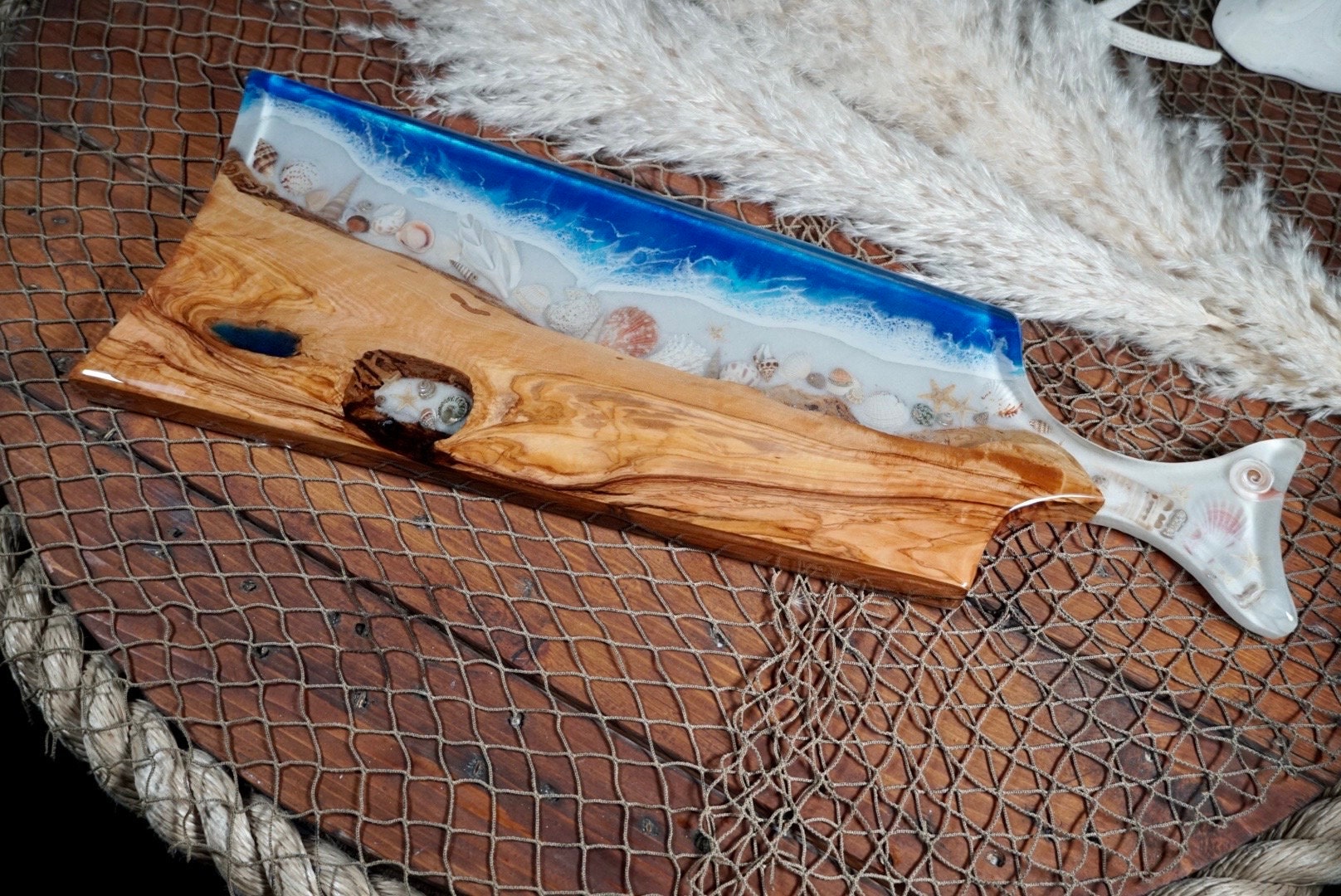 Tropical Ocean Sea Shell Epoxy Resin Charcuterie Board/Serving Platter