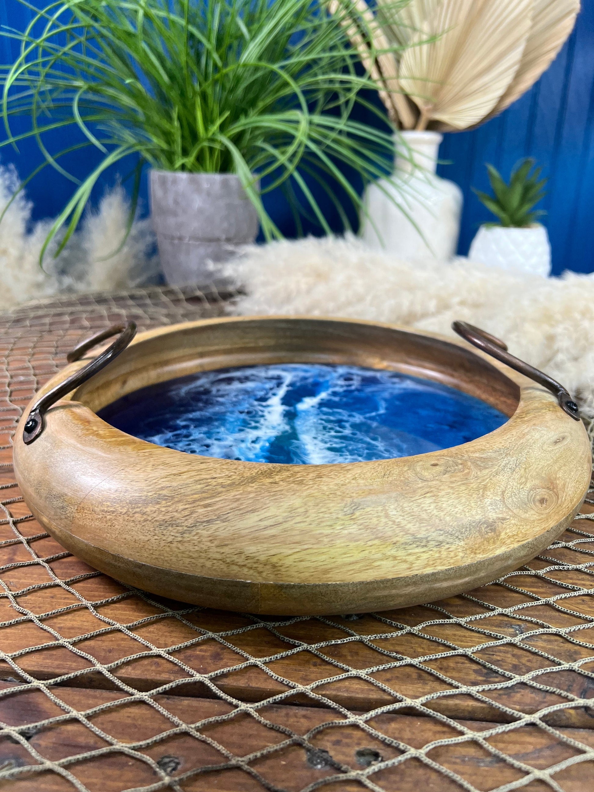 Ocean Waves Wooden Bowl