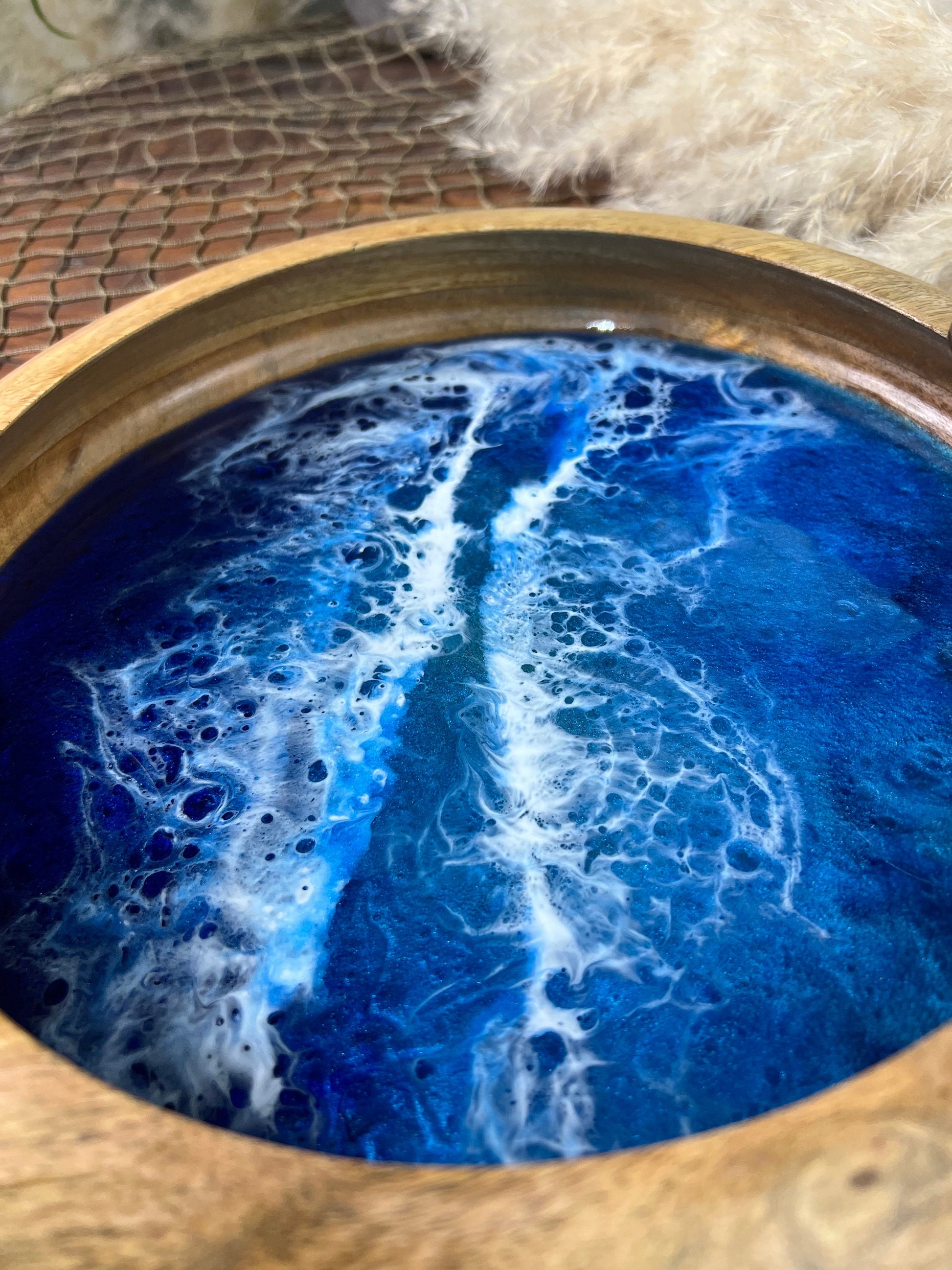 Ocean Waves Wooden Bowl