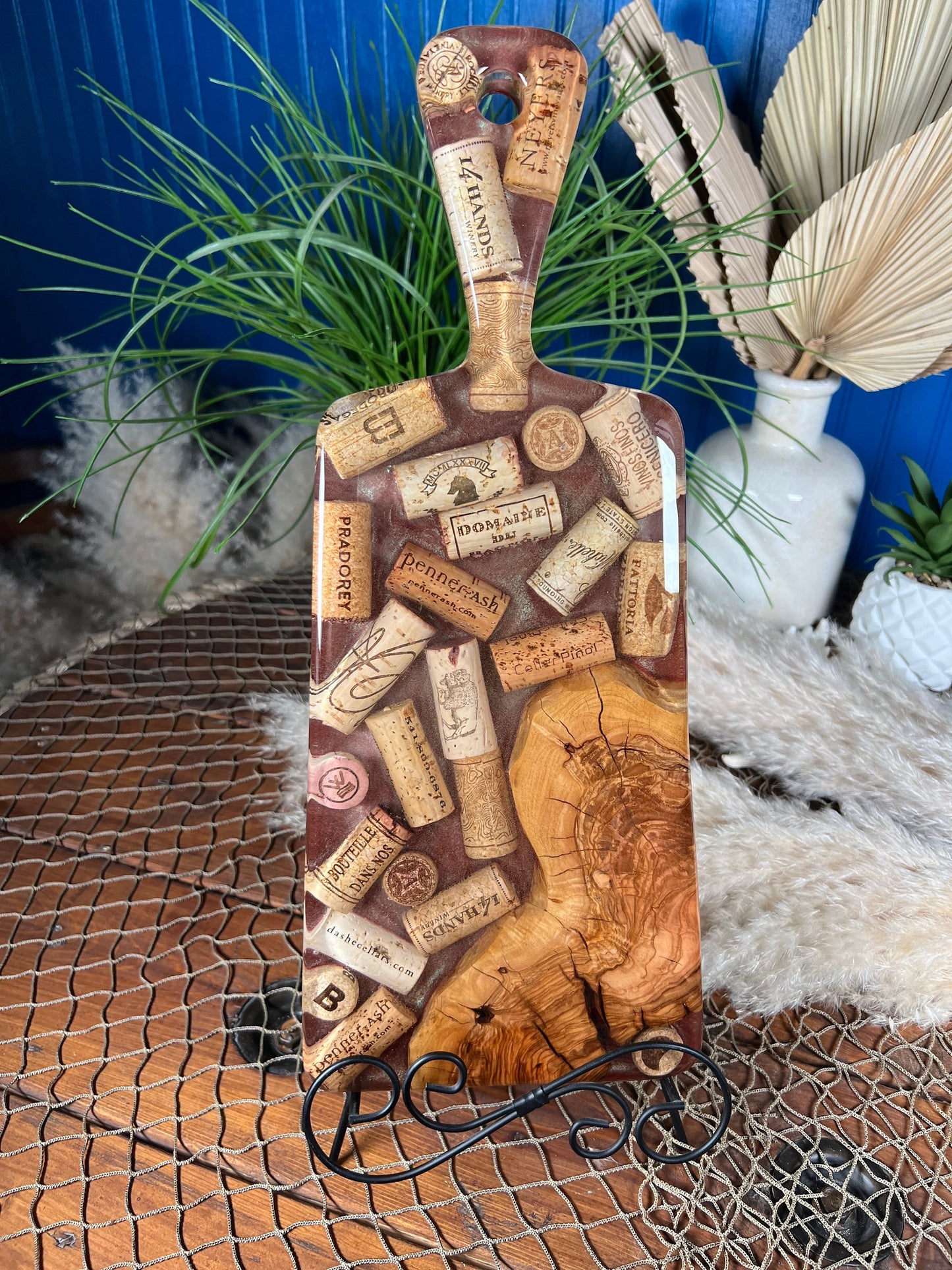 Olive Wood and Wine Corks Charcuterie Board, Serving Board, Cheese Board