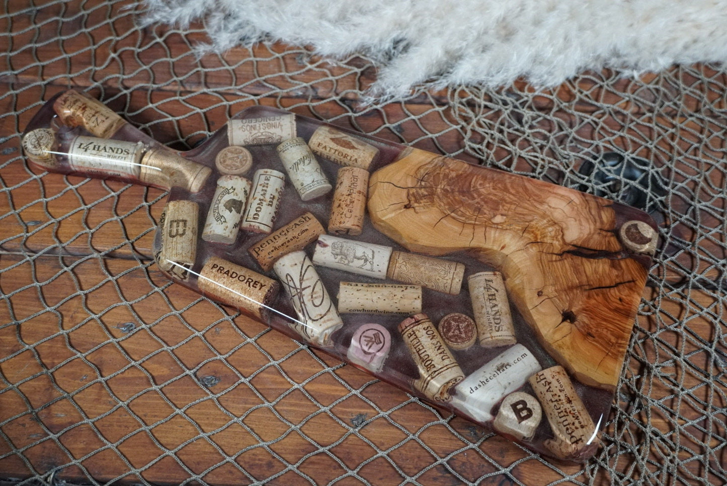 Olive Wood and Wine Corks Charcuterie Board, Serving Board, Cheese Board