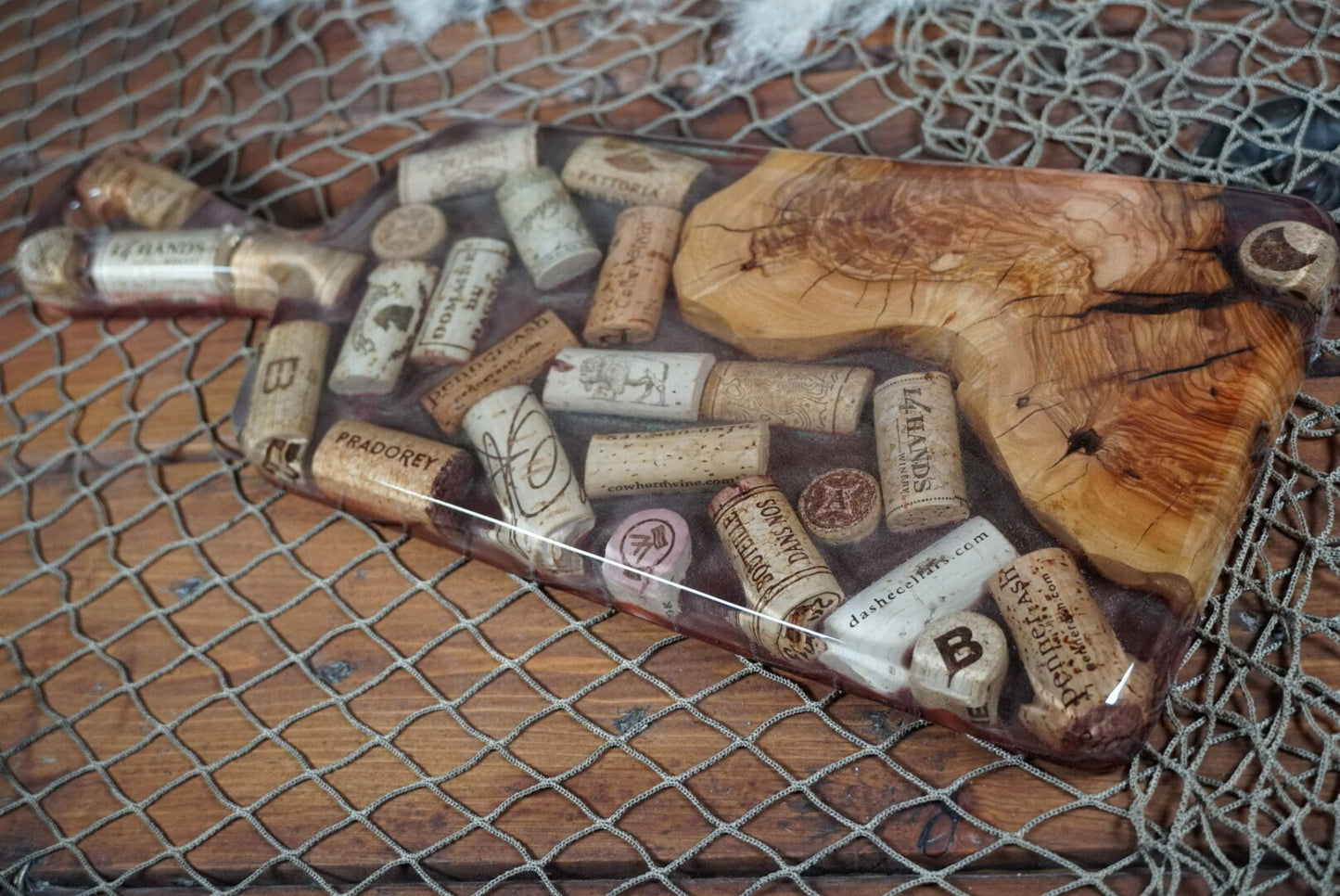 Olive Wood and Wine Corks Charcuterie Board, Serving Board, Cheese Board