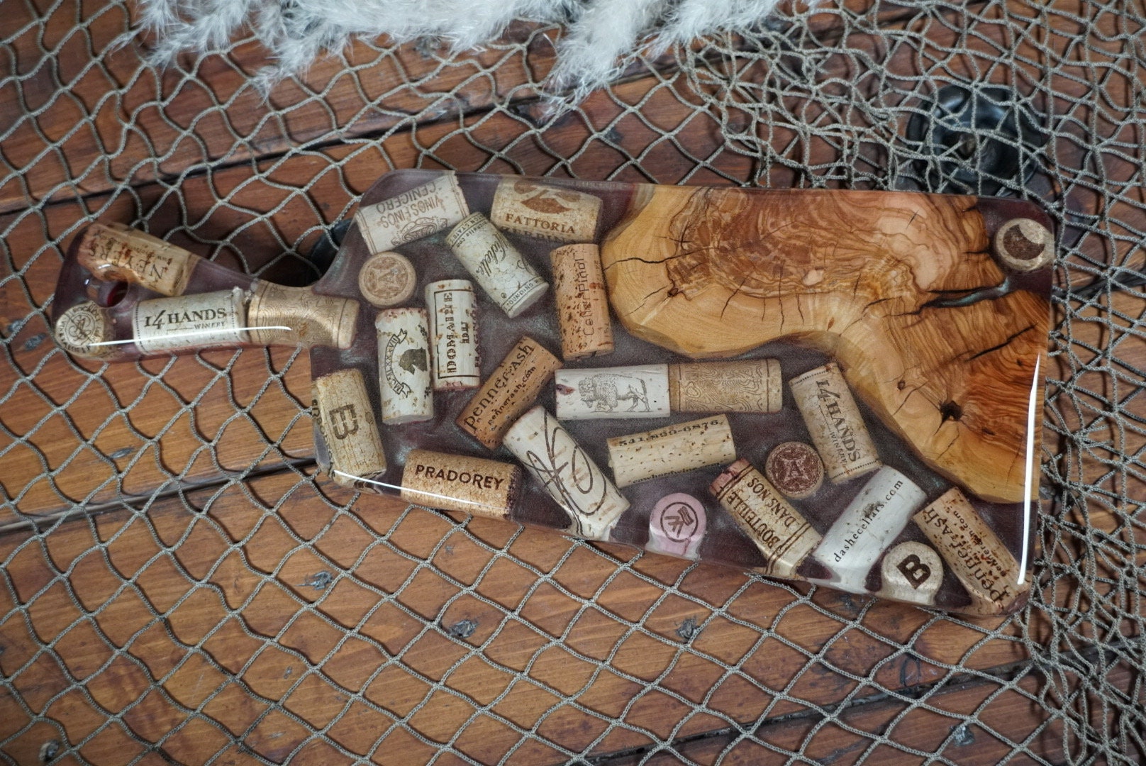 Olive Wood and Wine Corks Charcuterie Board, Serving Board, Cheese Board