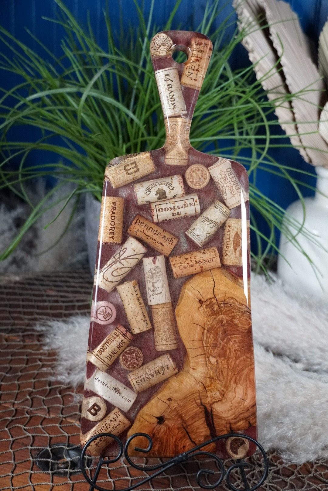 Olive Wood and Wine Corks Charcuterie Board, Serving Board, Cheese Board