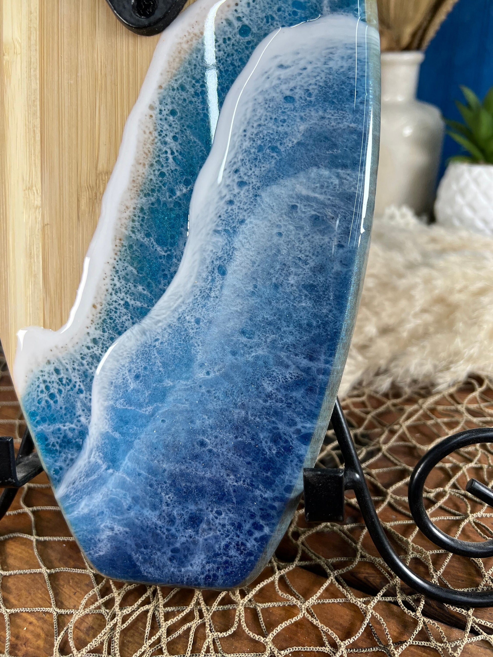 Surfboard Palm Tree Bottle Opener with Resin Waves