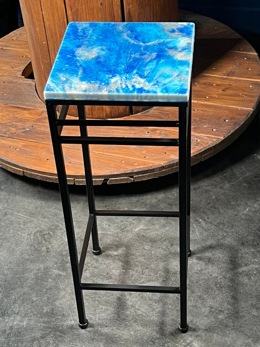 Blue and Silver Marble Accent Table | Side Table | End Table