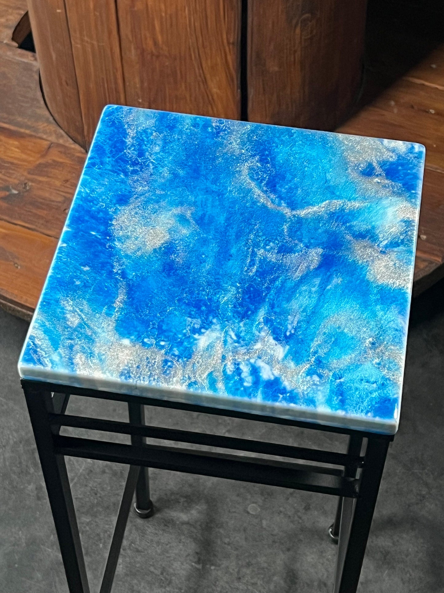 Blue and Silver Marble Accent Table | Side Table | End Table