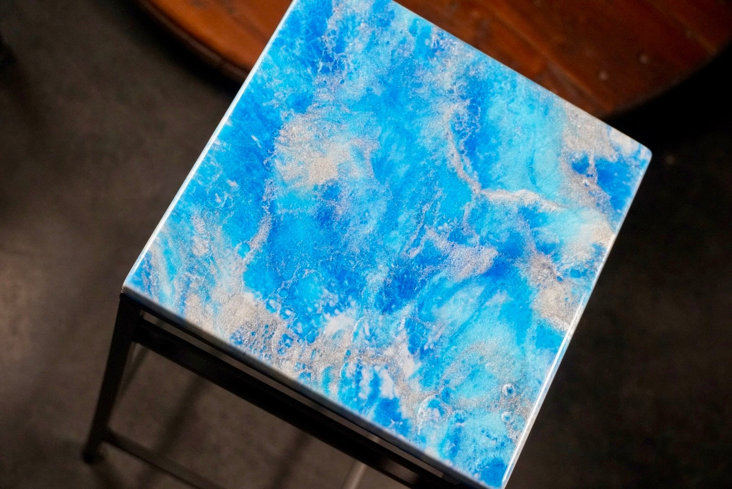 Blue and Silver Marble Accent Table | Side Table | End Table