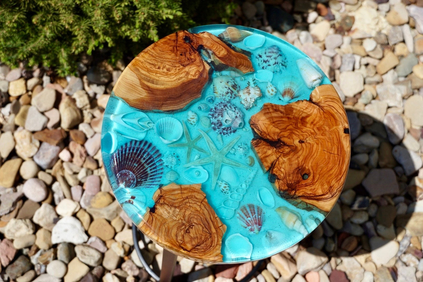 Oceanscape Sea Shell Seaside Accent Table, Side Table, End Table