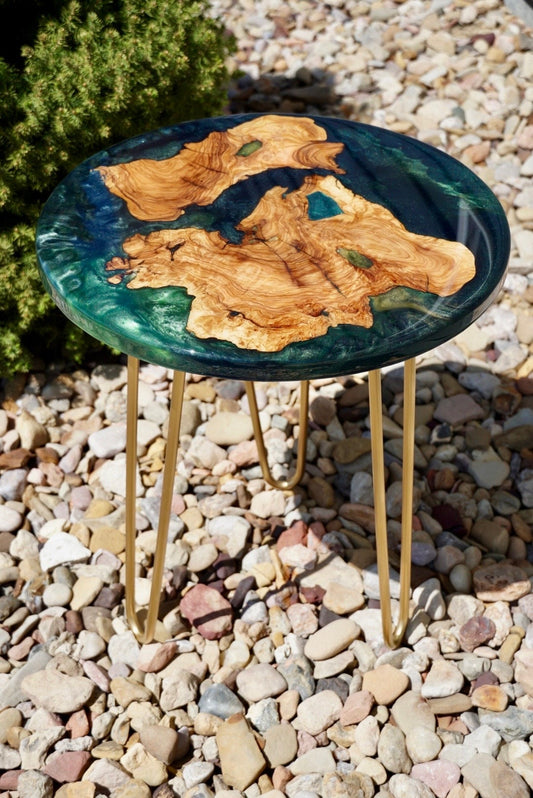 Shades of Emerald and Green Accent Table, Side Table, End Table