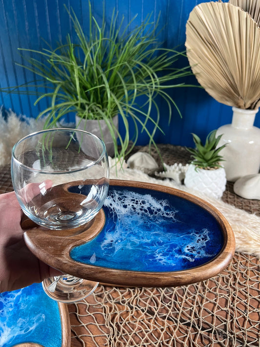 Ocean Waves Appetizer Plate / Snack Tray / Cocktail Plate / Cheese Board/ Charcuterie / with glass holder