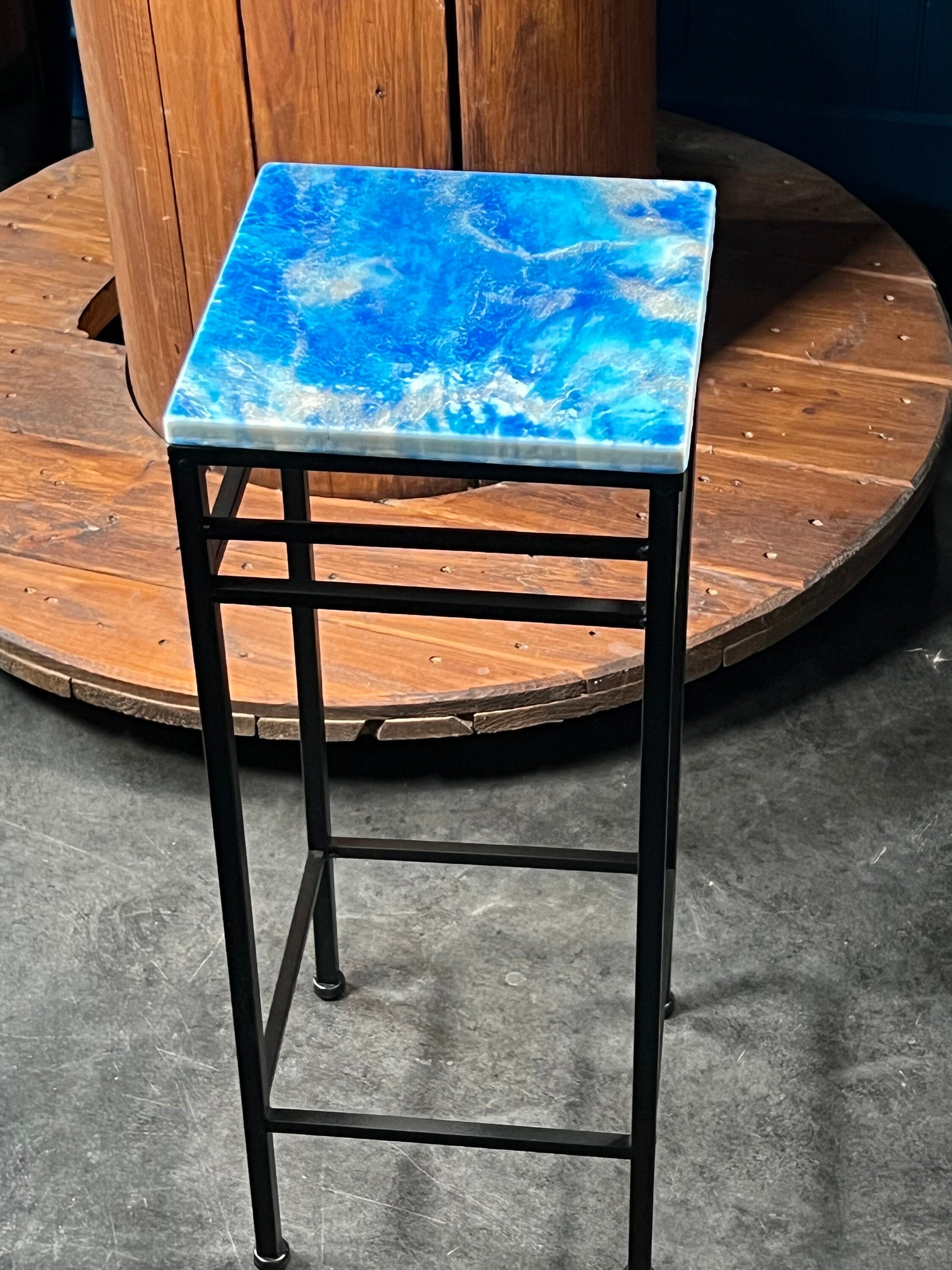 Blue and Silver Marble Accent Table | Side Table | End Table