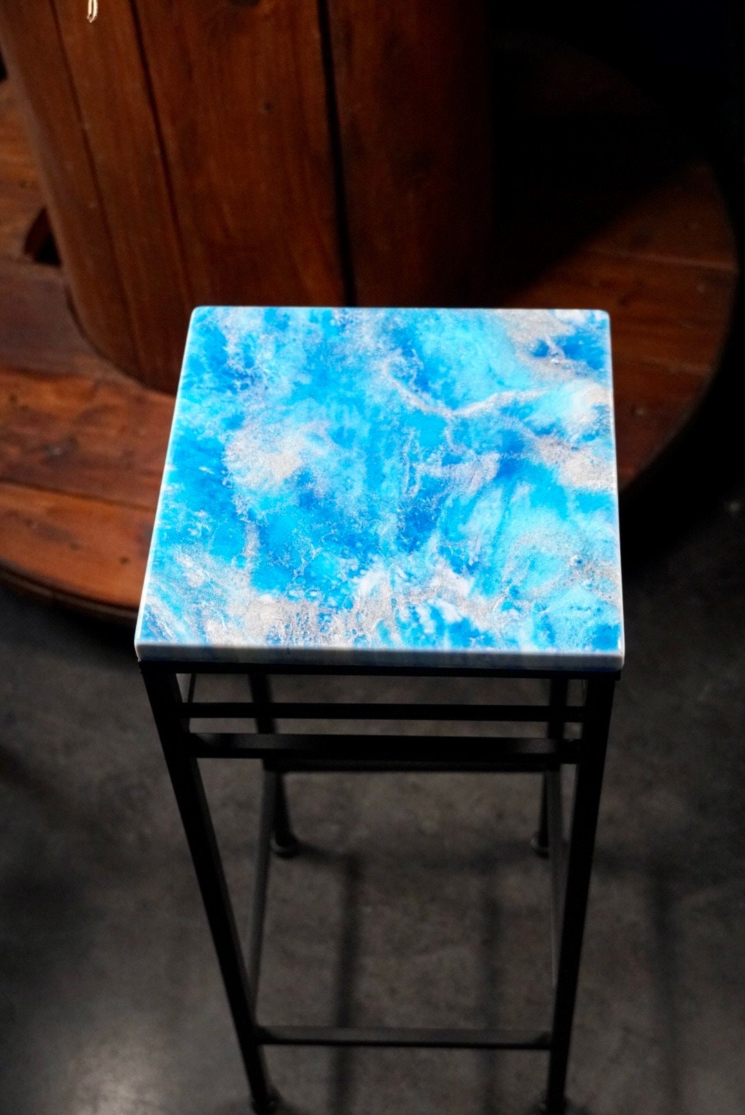 Blue and Silver Marble Accent Table | Side Table | End Table