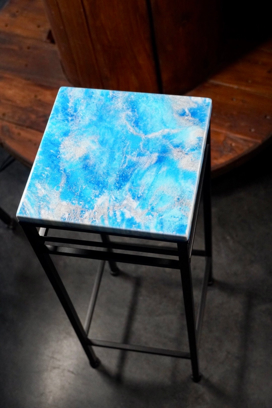 Blue and Silver Marble Accent Table | Side Table | End Table