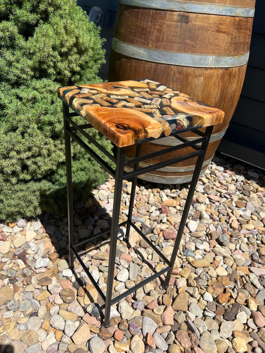 Wine Corks and Olive Wood Epoxy Resin Accent Table, Side Table, End Table