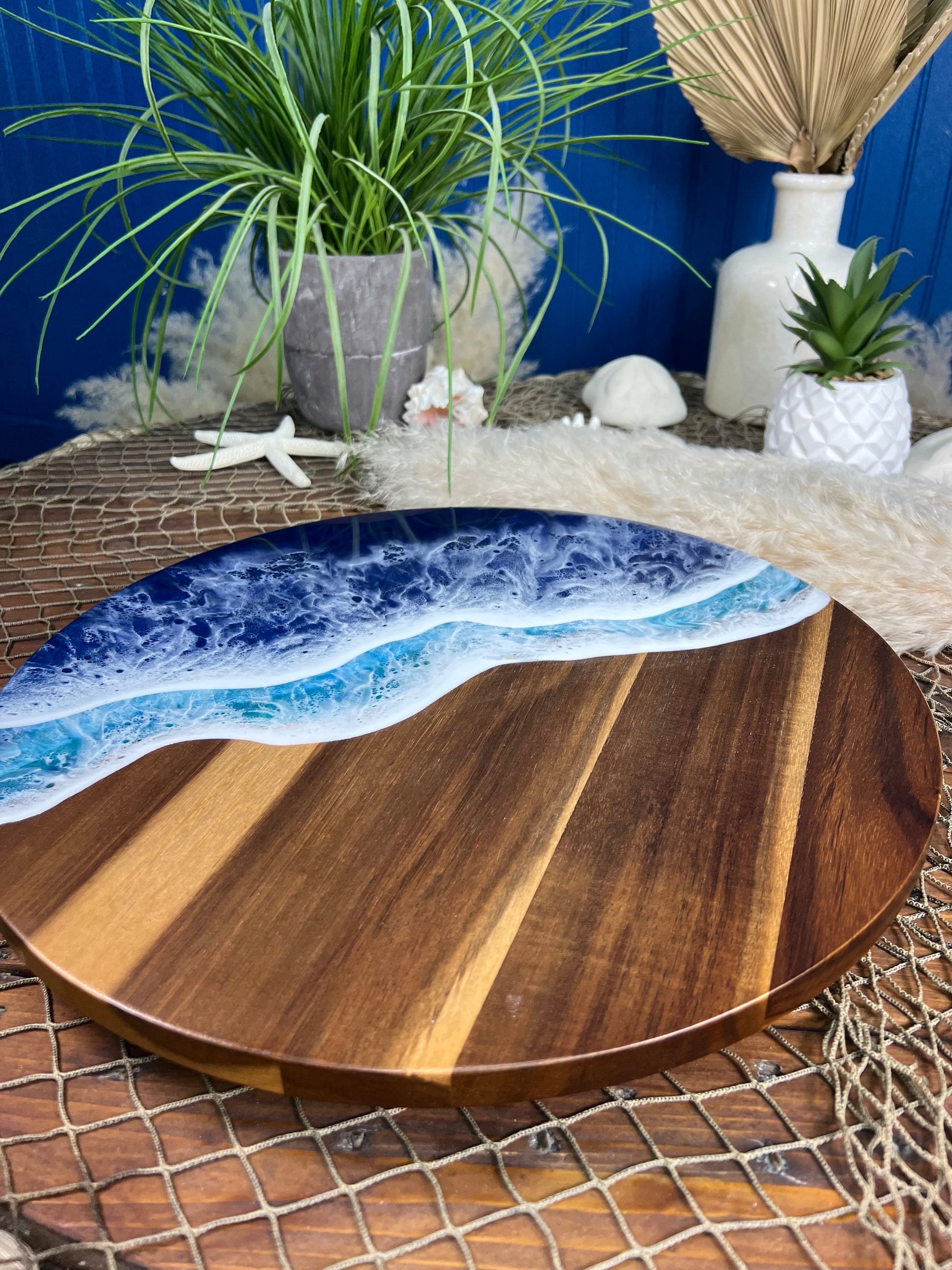 Blue and turquoise Ocean Waves Lazy Susan