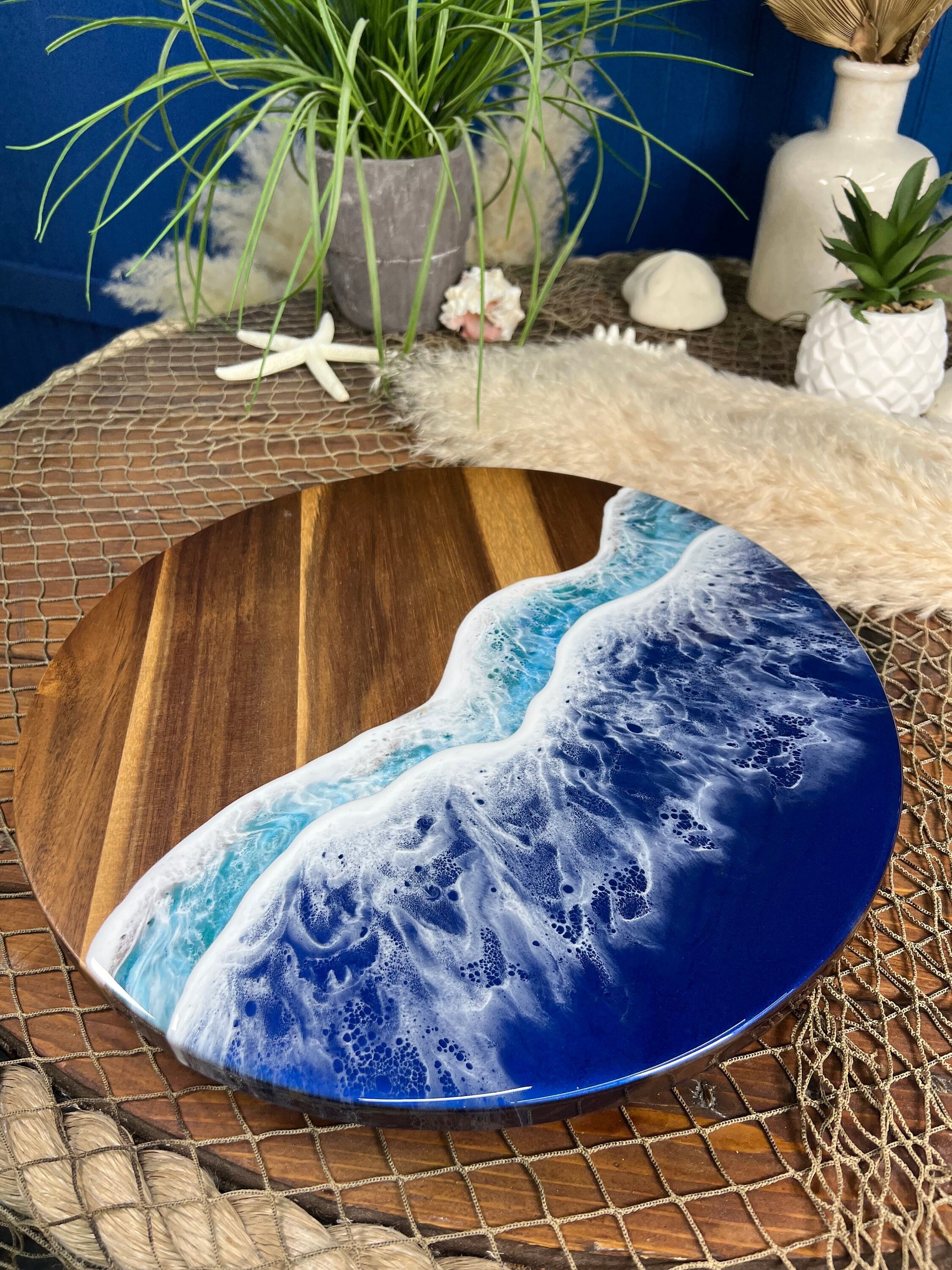 Blue and turquoise Ocean Waves Lazy Susan