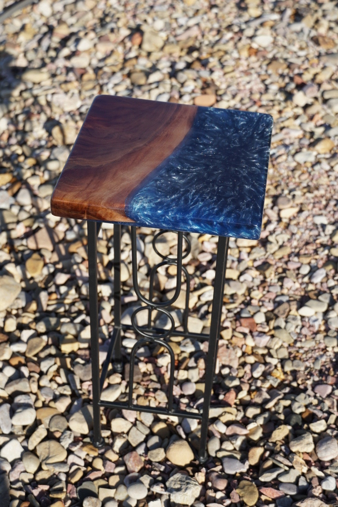 Blue Steel Accent Table, Side Table, End Table