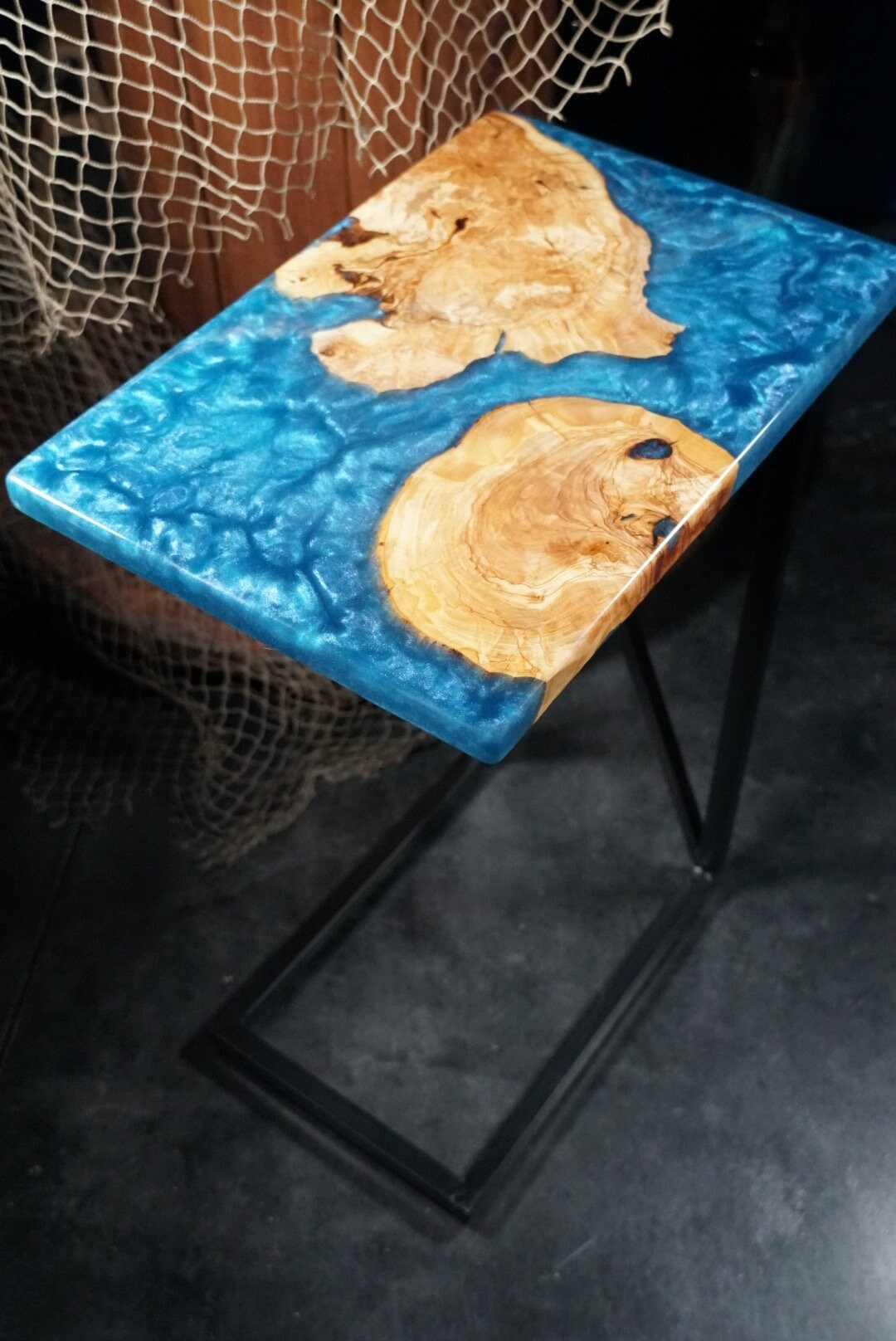 Blue Olive Wood Accent Table, Side Table, End Table, C-Table