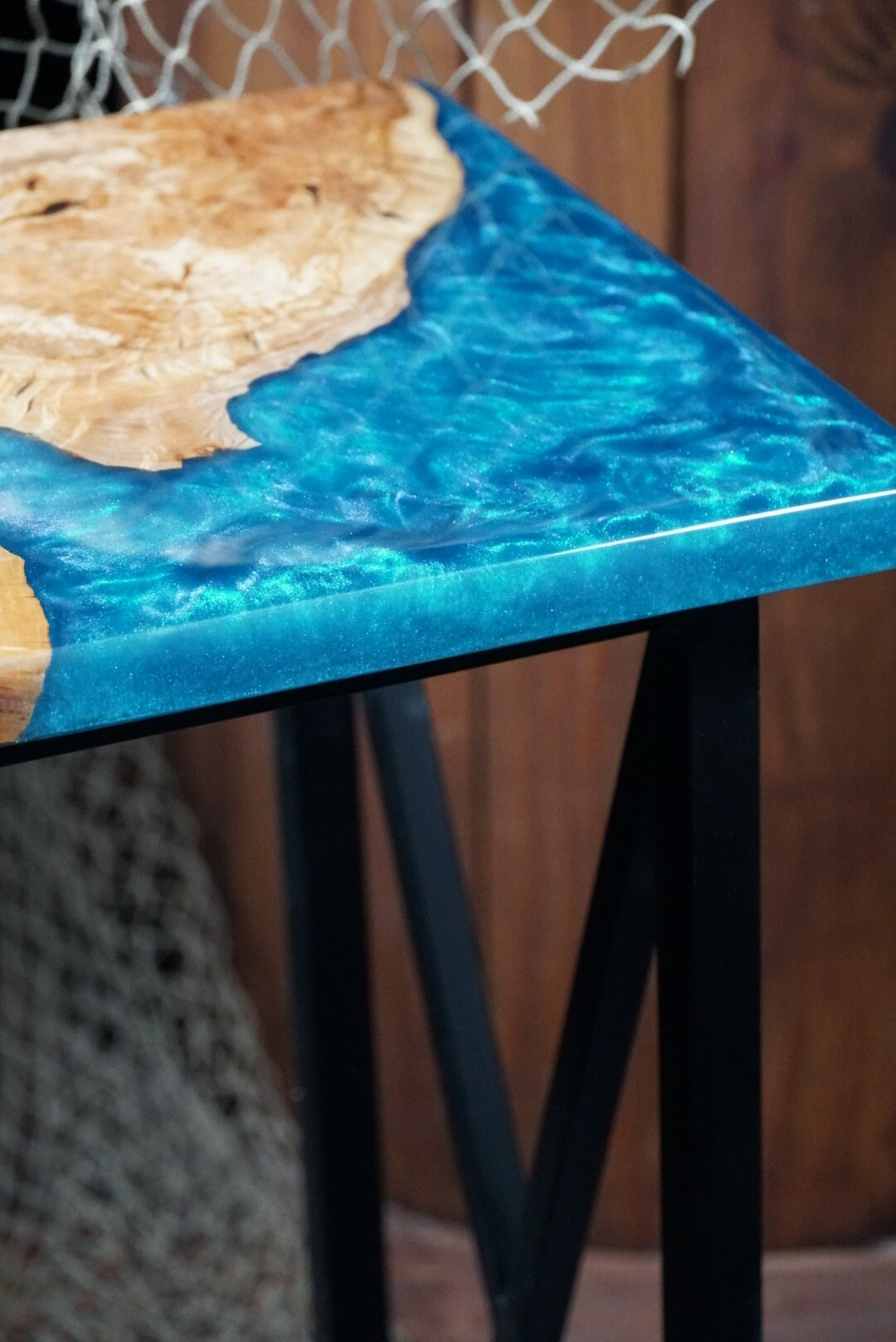 Blue Olive Wood Accent Table, Side Table, End Table, C-Table