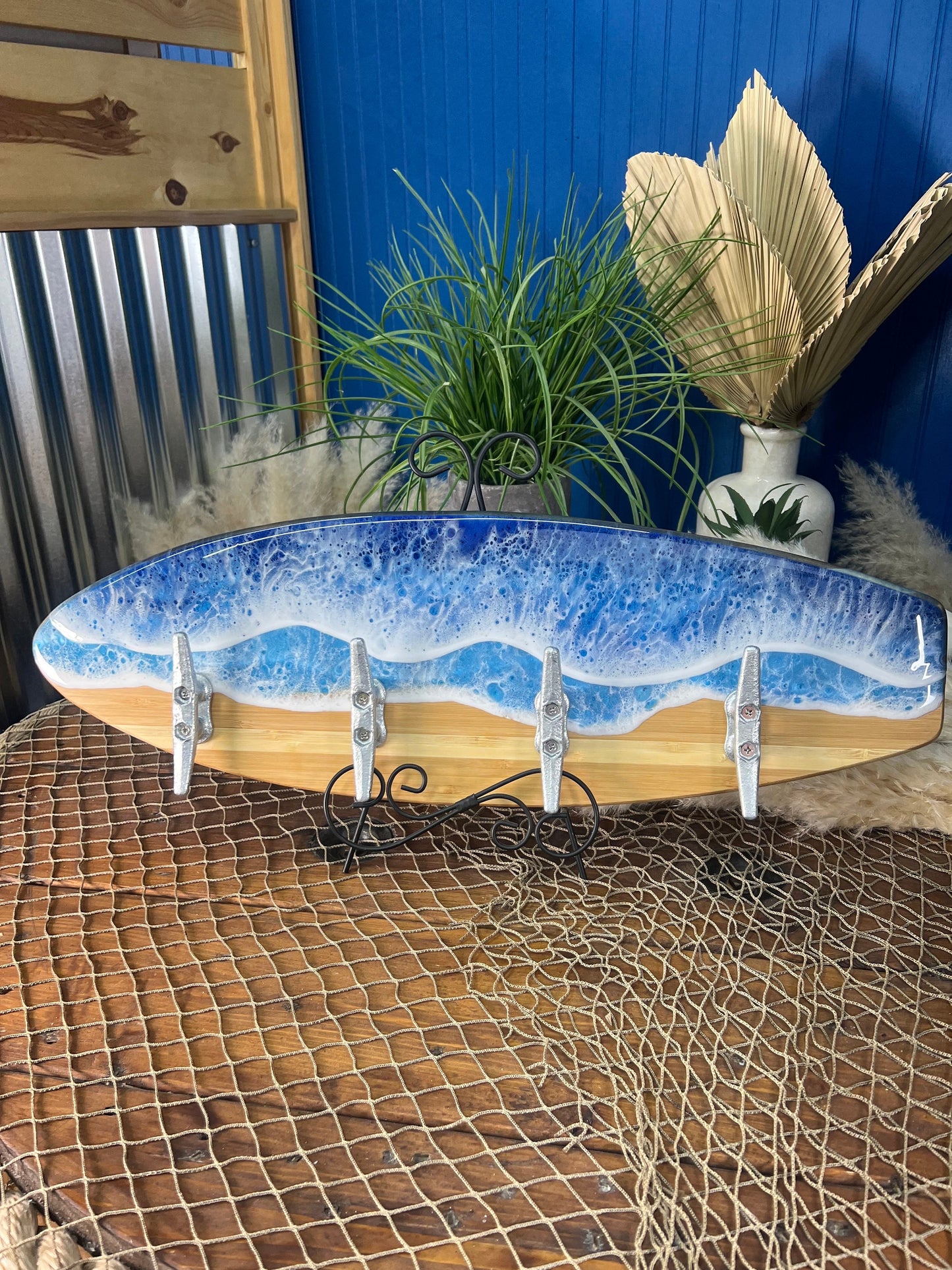 Ocean Waves Resin Surfboard coat or towel hanger