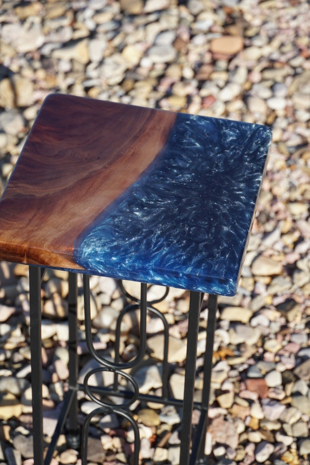 Blue Steel Accent Table, Side Table, End Table