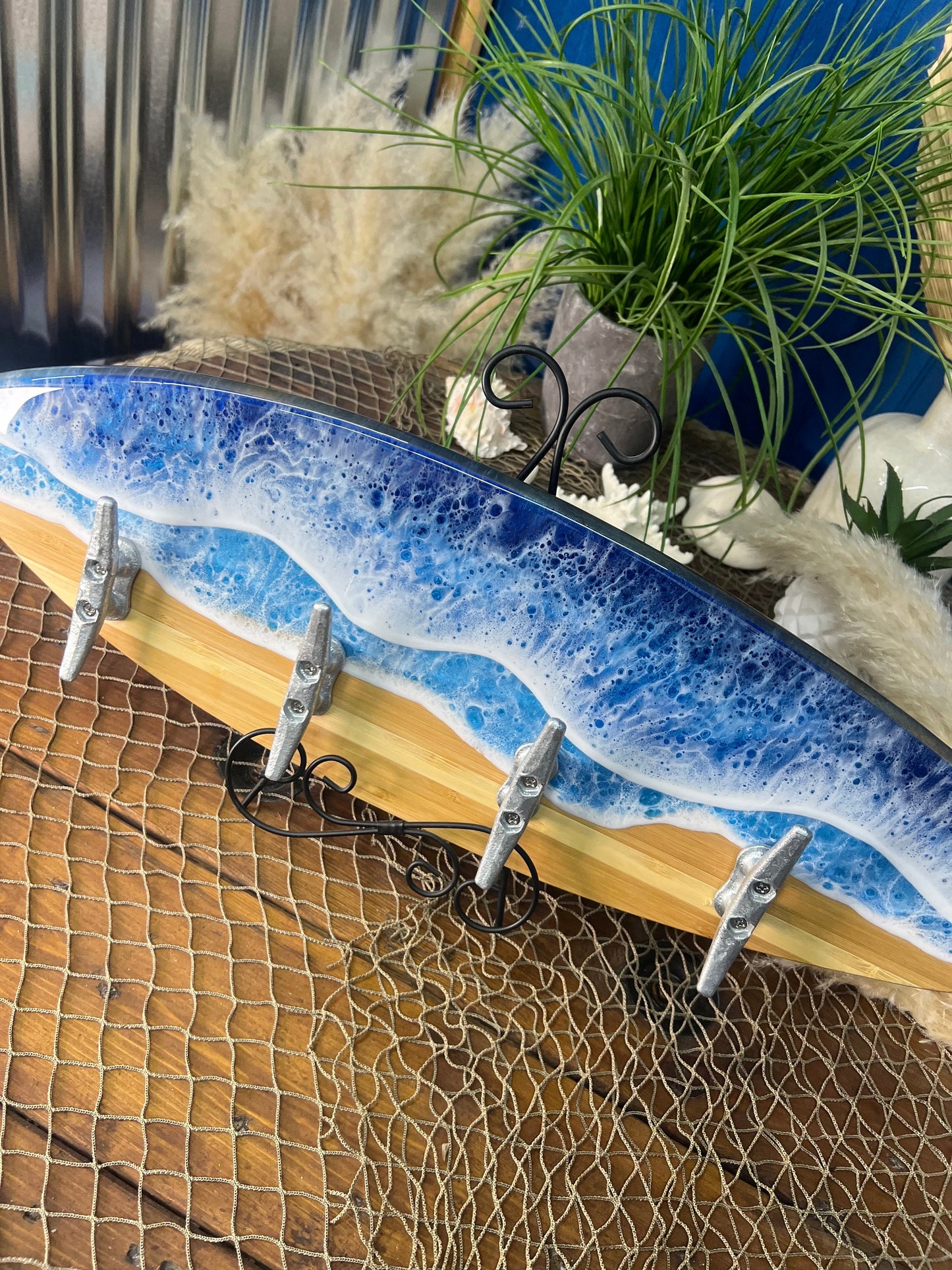 Ocean Waves Resin Surfboard coat or towel hanger